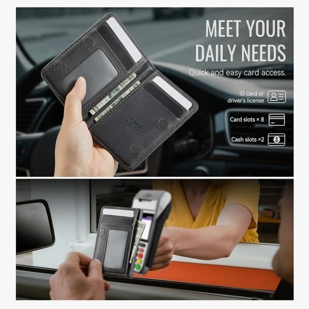 Wallet unisex RFID Blocking Card Holders And Money Slots Retro Black/347-Lb2